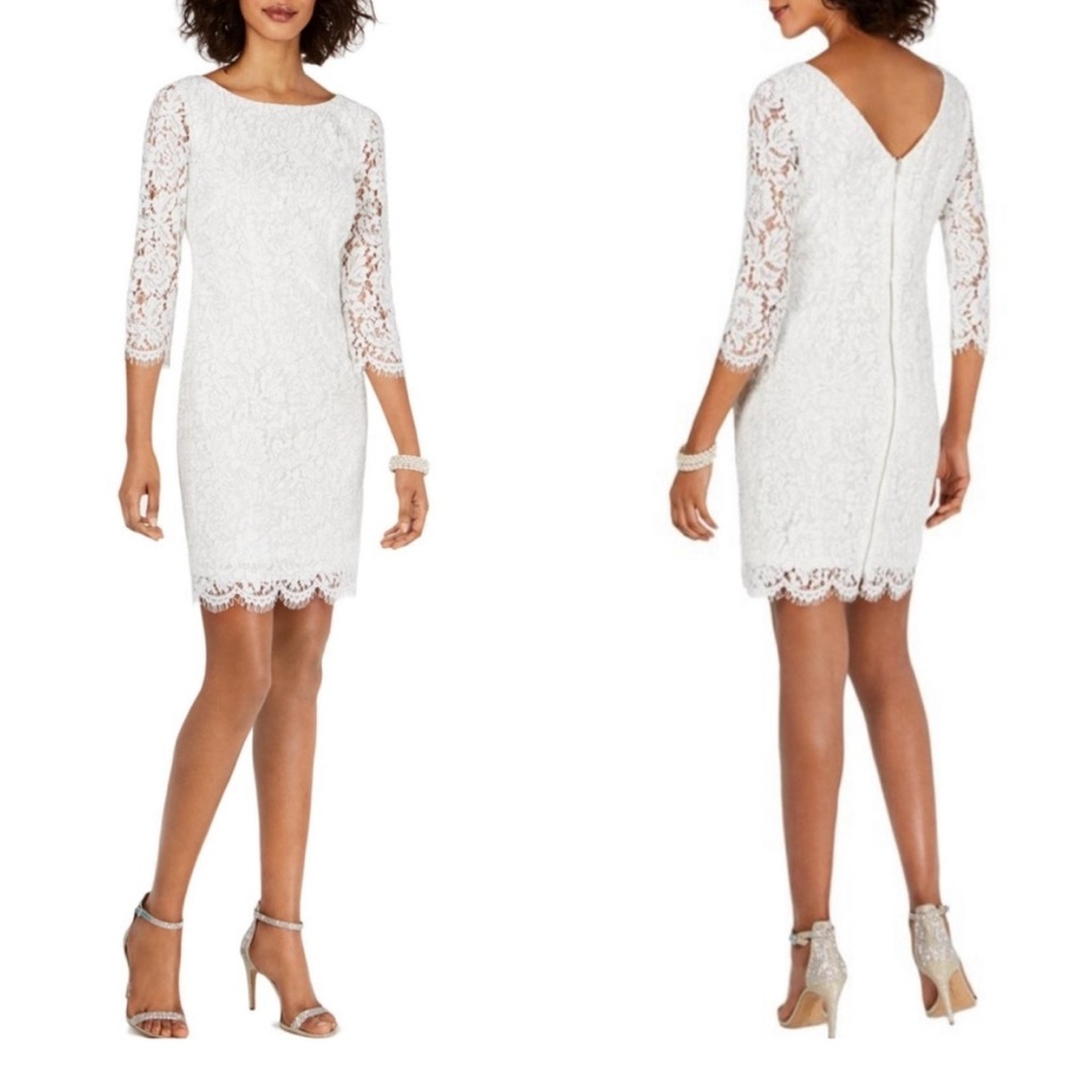 Adrianna Papell white lace 3/4 sleeve dress, size 4, excellent used condition